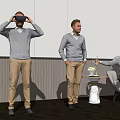 Men in Modern Interior Space Using VR Standing Sitting and Pointing at Decorative Items