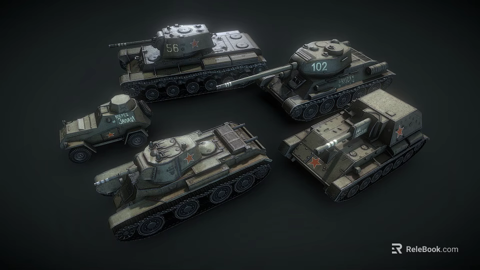 Military Green Tank 3D Models Collection With Different Types And Numbers 3d model