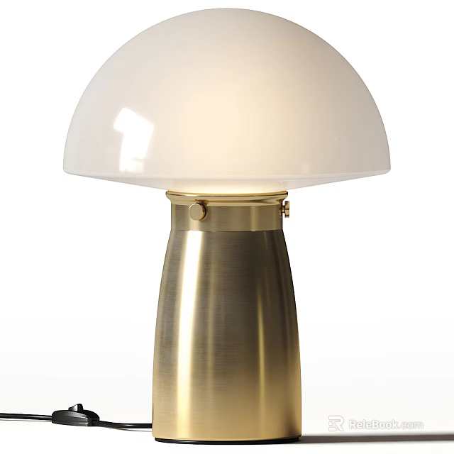 Modern Table Lamp Featuring Brass Base and White Glass Shade Design 3d model