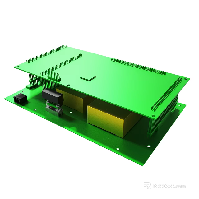 Green Circuit Board With Metal Brackets Connector Ports And Mounting Holes 3d model 