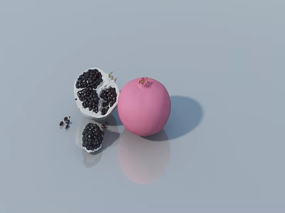 Whole Pink Pomegranate With Sliced Half And Black Seeds On Light Surface 3d model