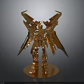 Golden Robot Character Model With Mechanical Wings On Pedestal Base And Intricate Design