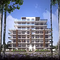 Modern Residential Building With Balconies And Green Surroundings