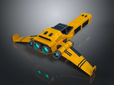 Yellow Sci Fi Spaceship Design With Blue Engines And Aerodynamic Wings 3d model