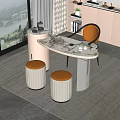 Elegant Modern Tea Table And Chairs With Marble Top Leather Seats Stools And Riverside View