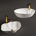 Elegant White Bowl and Petal Shaped Bathroom Sinks with Gold Faucets and Trim