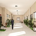 Modern Building Courtyard Exterior With Trees Parked Cars And Fence