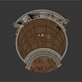 Medieval Stone Building Interior Design With Arched Doorways Circular Platform And Decorative Plaques