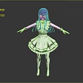Purple Haired Fantasy Creature In Pink Frilly Dress With Long Hair Standing Pose