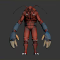 Red Character Design With Blue Limbs Antennae And Clawed Feet 3D Stylized Creature 3d model