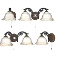 Vintage Wall Lamps With Decorative Metal Frames And White Glass Shades