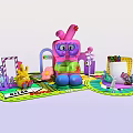 Colorful Cartoon Themed Play Space With Large Pink Rabbit Figure And Yellow Character