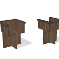 Modern Wooden Dining Chairs With Square Armrests And Minimalist Geometric Design