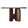 Modern Console Table With Sleek Black Top And Unique Curved Wooden Support Base Design