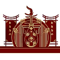 Chinese Traditional Photo Spot With Red Lute Decor And Spring Festival Temple Fair Elements