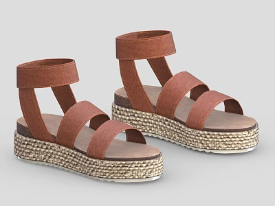 Brown Platform Sandals With Ankle Strap And Crisscross Woven Straps 3d model