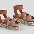 Brown Platform Sandals With Ankle Strap And Crisscross Woven Straps