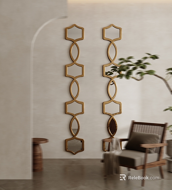 Elegant Modern Interior Featuring Luxurious Geometric Wall Decor With Mirrors 3d model 