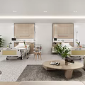 Modern Hospital Outpatient Room Interior With Medical Bed Sofa Chairs And Green Plants
