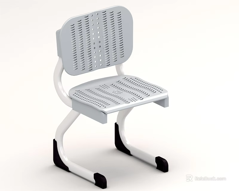 Gray and White Office Chair With Perforated Backrest Breathable Seat and Sturdy Frame 3d model 