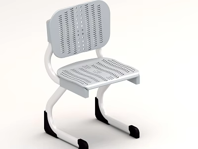 Gray and White Office Chair With Perforated Backrest Breathable Seat and Sturdy Frame 3d model