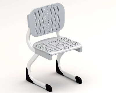 Gray and White Office Chair With Perforated Backrest Breathable Seat and Sturdy Frame 3d model