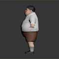 Chubby Cartoon Man In White Shirt Brown Shorts With Arms Outstretched On Gray Background