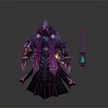 Mystical Dark Hooded Character With Purple Robe And Glowing Magic Lantern Design