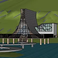 Luxury Detached Villa with Waterfront View Lush Forest and Unique Curved Roof Glass Design