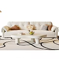 Modern Cozy Living Room Sofa Coffee Table Set With Pillows Floor Lamp And Patterned Rug