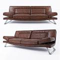 Brown Leather Two Seater Sofa With Modern Design And Silver Metal Legs