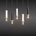 Multiple Modern Hanging Pendant Lights With Cylindrical White Black Shades And Gold Bases