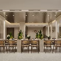 Modern Restaurant Interior With Glass Wine Display Cabinet Wooden Dining Table And Chairs