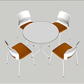 Modern Round Table and Chairs Set with White Frames and Brown Seats 3d model