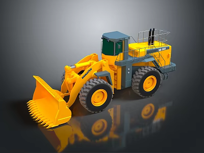 Yellow Construction Loader With Large Bucket Big Tires And Cabin Design 3d model