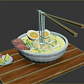 Delicious Ramen Bowl With Noodles Soft Boiled Eggs Sliced Meat And Scallions On Wooden Tray
