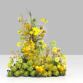 Elegant Floral Display with Yellow Flowers Green Leaves and Spherical Decorations