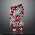 3D Organ Structure With Red Blue White Fibrous Hair Like Components
