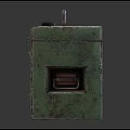 Green Vintage Metal Toolbox with Rustic Handle Latches and Small Tag