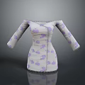 Light Gray Off The Shoulder Dress With Purple Floral Patterns Long Sleeves And Lace Trim