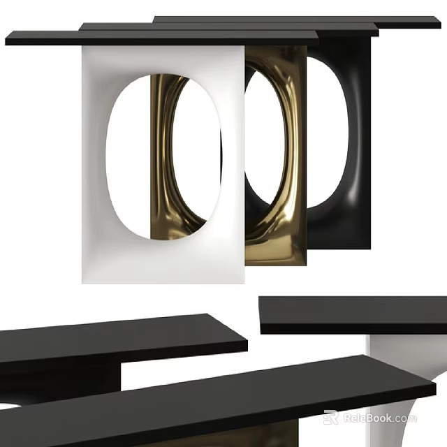 Modern Side Table With Black White Gold Colors And Unique Contemporary Design Structure 3d model 