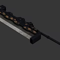 Futuristic Metallic Long Sword With Blue Glowing Stripe And Black Gold Accents