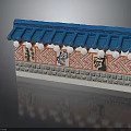 Traditional Chinese Architecture Model With Blue Tile Roof Red Decorative Walls And Gray Stone Base