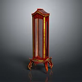 Red Antique Display Cabinet With Gold Accents Glass Door And Carved Legs