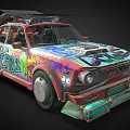 Vibrant Modified Car With Colorful Graffiti Art Street Style Design And Roof Mounted Device