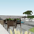 Patio Garden With Outdoor Kitchen Dining Table Chairs And Lounge Seating