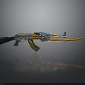 Decorated Rifle With Orange And Blue Flame Patterns Ornate Design Shiny Surface