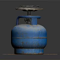 Practical Blue Gas Cylinder With Attached Stove Burner On Wooden Base