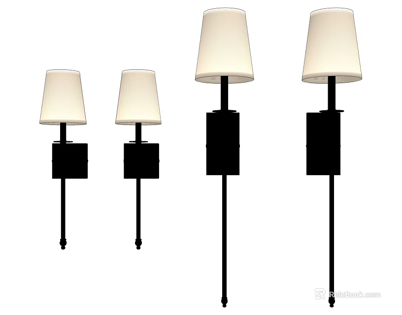 Stylish Black Wall Sconces With White Shades For Modern Interior Lighting 3d model