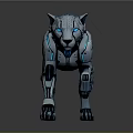 Mechanical Leopard With Silver Metallic Texture Blue Accents And Walking Stance